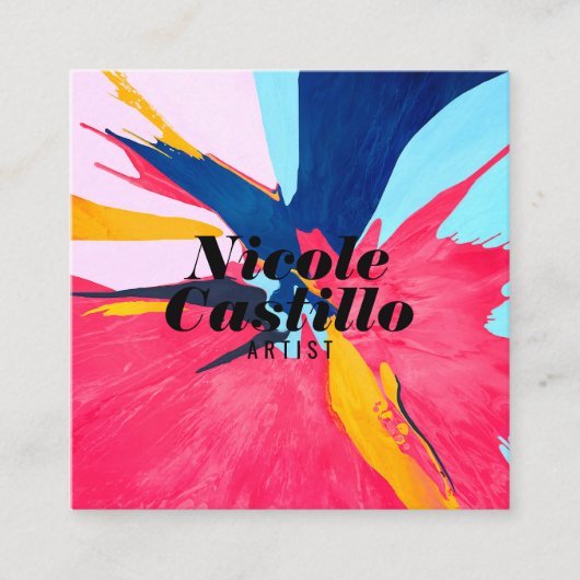 Moderne artiest roze abstracte kunstverf minimalis vierkante visitekaartje (Voorkant)