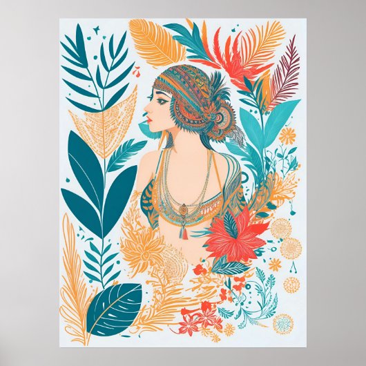 Moderne artistieke Boho Feathers Vrouw AI Art Poster (Voorkant)