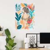 Moderne artistieke Boho Feathers Vrouw AI Art Poster (Thuiskantoor)