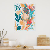 Moderne artistieke Boho Feathers Vrouw AI Art Poster (Keuken)