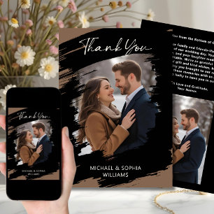 Moderne artistieke bruiloft Dank u Black Brown Save The Date
