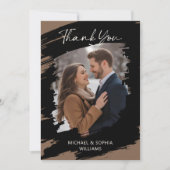 Moderne artistieke bruiloft Dank u Black Brown Save The Date (Voorkant)