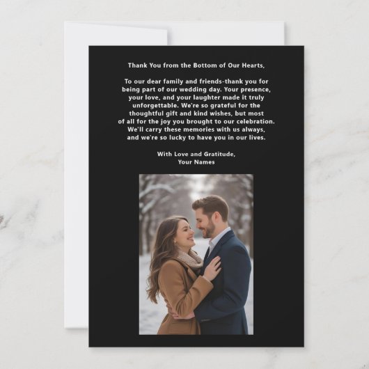 Moderne artistieke bruiloft Dank u Black Brown Save The Date (Achterkant)