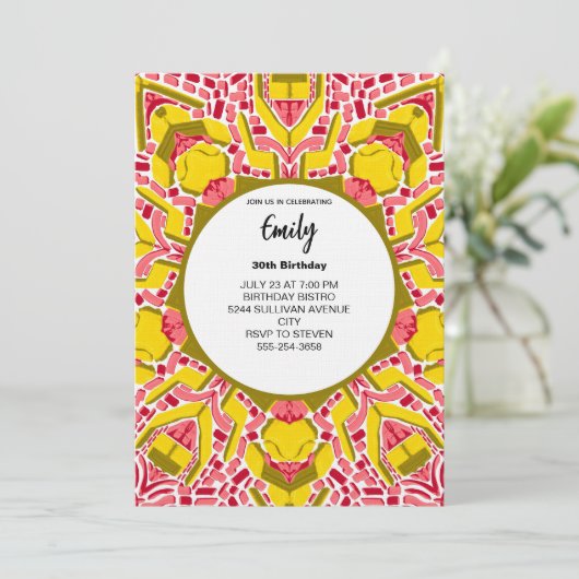 Moderne Artistieke Gele en Roze Abstracte Patroon Kaart (Staand voorkant)