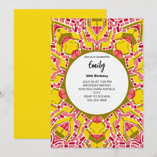 Moderne Artistieke Gele en Roze Abstracte Patroon Kaart (Voorkant / Achterkant)