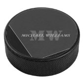 Moderne artistieke grijze monogram hockey puck (3/4)