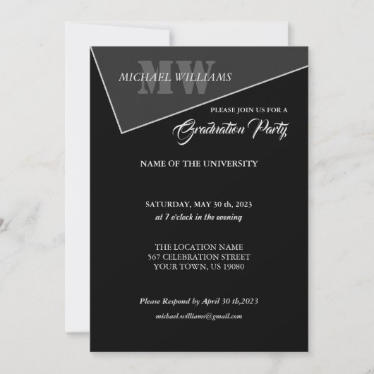 Moderne artistieke grijze monogram kaart (Voorkant)