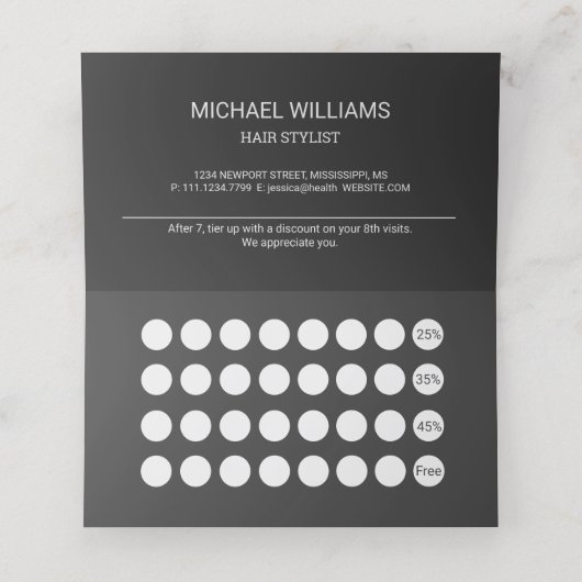 Moderne artistieke grijze monogram klantenkaartje (Binnenkant ongevouwen)