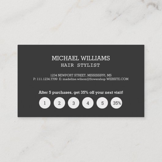 Moderne artistieke grijze monogram klantenkaartje (Achterkant)