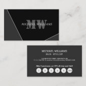 Moderne artistieke grijze monogram klantenkaartje (Voorkant / Achterkant)