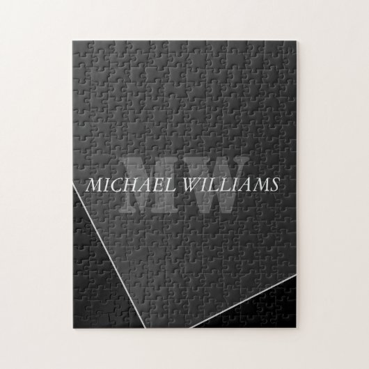 Moderne artistieke grijze monogram legpuzzel (Verticaal)