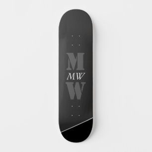 Moderne artistieke grijze monogram persoonlijk skateboard