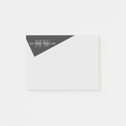 Moderne artistieke grijze monogram post-it® notes (Voorkant)