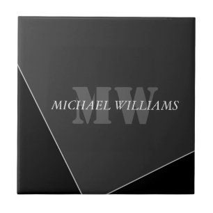 Moderne artistieke grijze monogram tegeltje