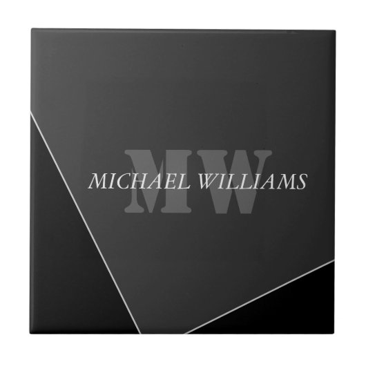 Moderne artistieke grijze monogram tegeltje (Voorkant)