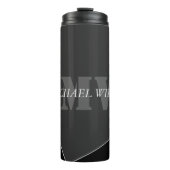Moderne artistieke grijze monogram thermosbeker (Voorkant)