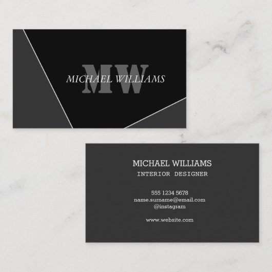 Moderne artistieke grijze monogram visitekaartje (Voorkant / Achterkant)