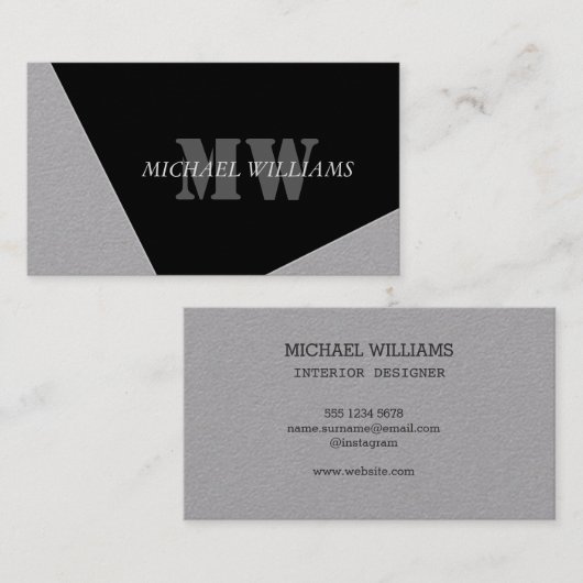 Moderne artistieke grijze monogram visitekaartje (Voorkant / Achterkant)