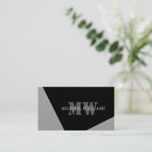 Moderne artistieke grijze monogram visitekaartje (Staand voorkant)