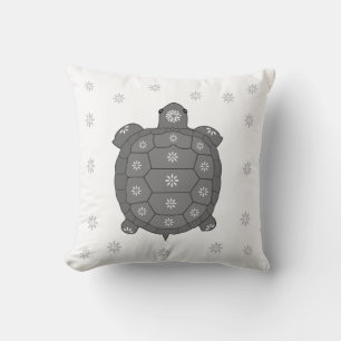 Moderne Artistieke Grijze Schildpad & Bloemen op W Kussen