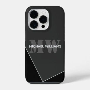 Moderne Artistieke Grijze Zwarte Monogram iPhone 14 Plus Hoesje