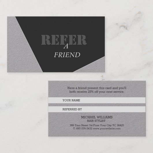 Moderne Artistieke grijze zwarte monogram Referral (Voorkant / Achterkant)