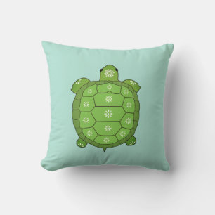 Moderne Artistieke Groene Schildpad op Licht Teal Kussen