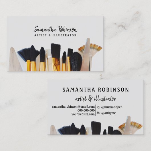 Moderne artistieke illustrator script verfpenseelf visitekaartje (Voorkant / Achterkant)