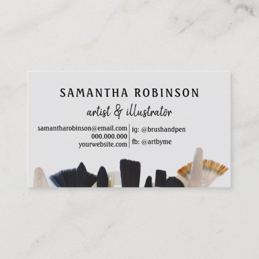 Moderne artistieke illustrator script verfpenseelf visitekaartje (Achterkant)