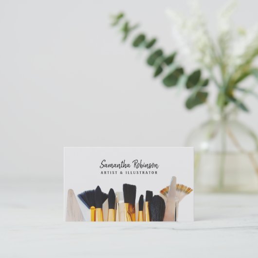 Moderne artistieke illustrator script verfpenseelf visitekaartje (Staand voorkant)