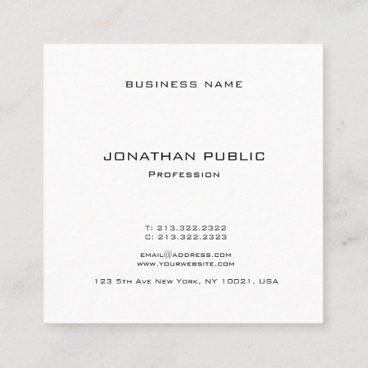 Moderne artistieke minimale professionele Sjabloon Vierkante Visitekaartje (Achterkant)