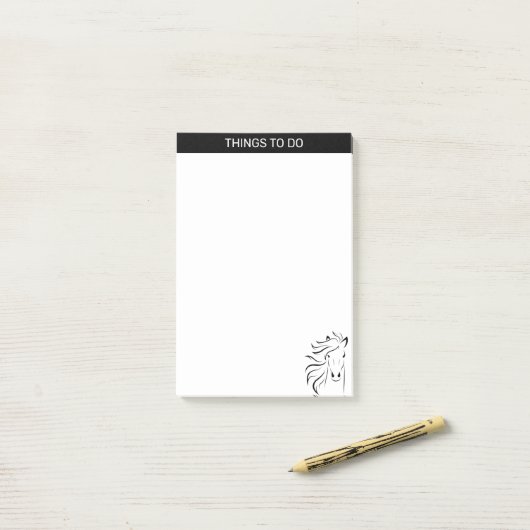 Moderne artistieke paardensilhouet in zwart-wit post-it® notes (Op bureau)