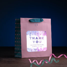 Moderne artistieke roze en Paarse bruiloft Dank je Vierkante Sticker