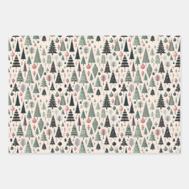 Moderne Artistieke Roze Kerstboom Inpakpapier Vel