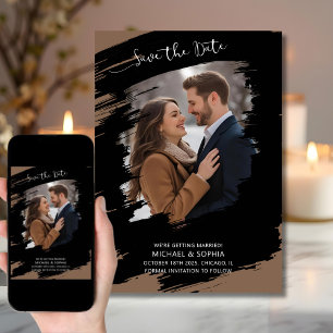 Moderne Artistieke Save the Date Zwart Bruin Uniek