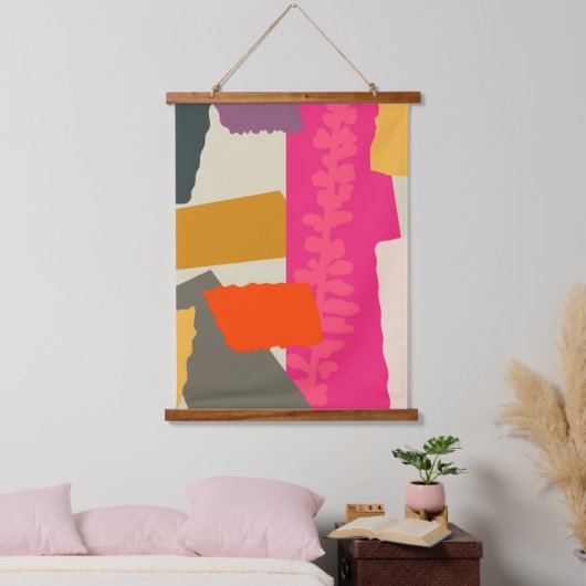 Moderne, artistieke, silhouette kleurenblokken hangend wandkleed (Slaapkamer)