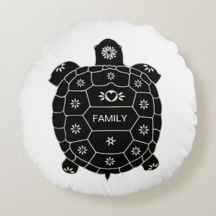 Moderne Artistieke Zwarte Schildpad op Witte Rond Kussen