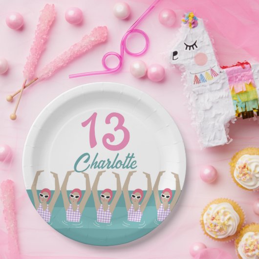 Moderne artistieke zwemmers 13e verjaardag papieren bordje (Feest)