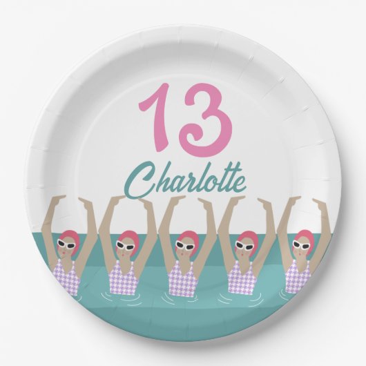 Moderne artistieke zwemmers 13e verjaardag papieren bordje (Voorkant)