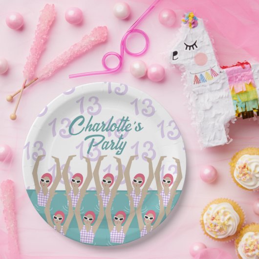Moderne artistieke zwemmers 13e verjaardag papieren bordje (Feest)