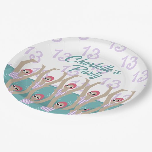 Moderne artistieke zwemmers 13e verjaardag papieren bordje (Gekanteld)