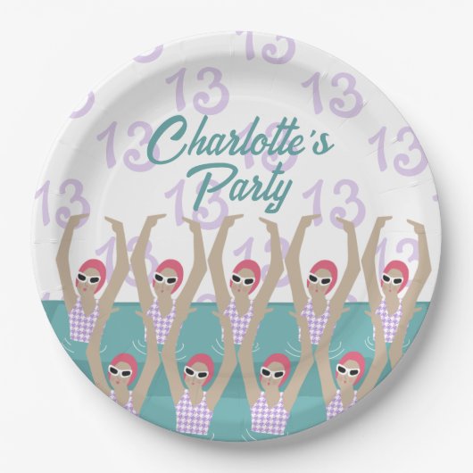 Moderne artistieke zwemmers 13e verjaardag papieren bordje (Voorkant)
