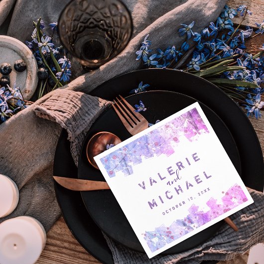 Moderne artistieke zwendel roze en Paarse bruiloft Servet