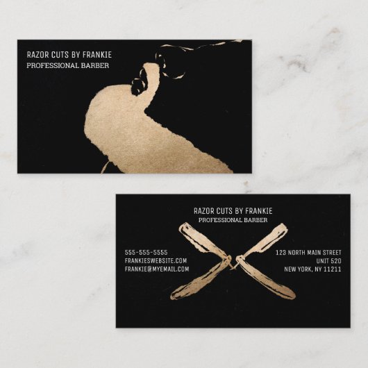 Moderne Artsy Gouden Zwarte Baard Illustratie Barb Visitekaartje (Voorkant / Achterkant)