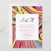 Moderne Artsy Kleurrijke Abstracte Swirl Bruiloft Kaart (Voorkant)