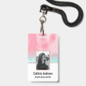 Moderne Artsy Pink Aqua Waterverf Gradiënt Badge (Voorkant met koord)