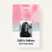 Moderne Artsy Pink Aqua Waterverf Gradiënt Badge (Voorkant)