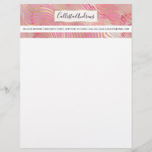 Moderne Artsy Roze Gouden Gebogen Strepen Marmer Briefhoofd