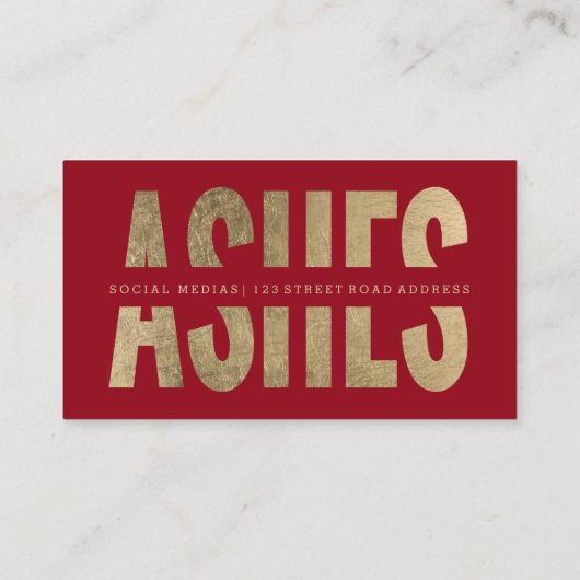 Moderne as uitgesneden faux goud typografie rood visitekaartje (Achterkant)