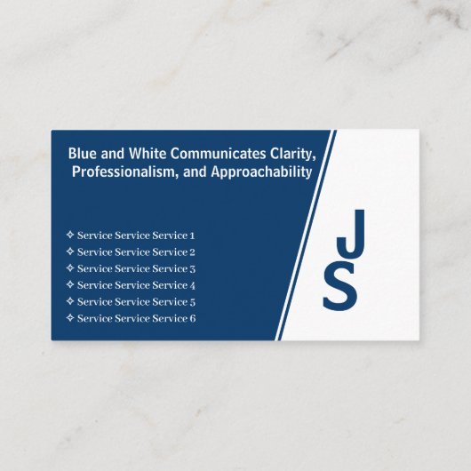 Moderne Asymmetrische Initialen Blauw & Wit Persoo Visitekaartje (Achterkant)